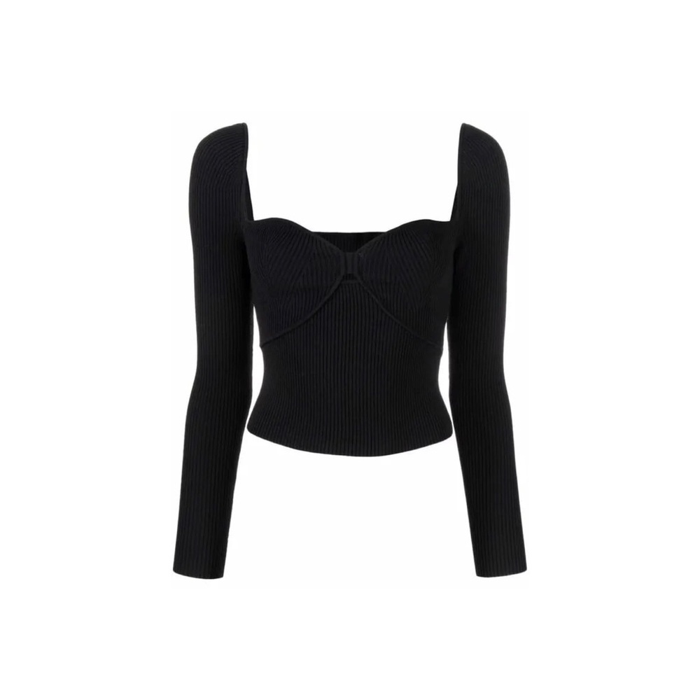 Self-Portrait Black Ribbed Long Sleeve Top